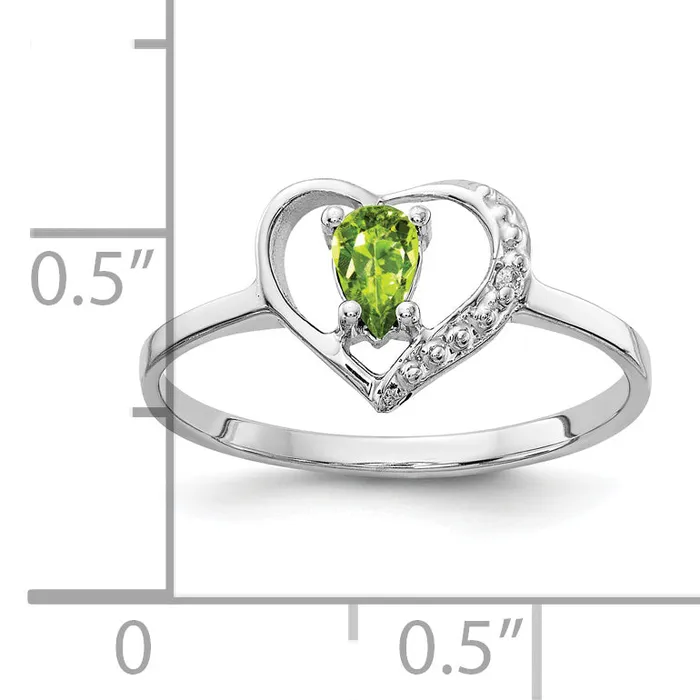 Goldia Rings Solid 14k White Gold 5x3mm Pear Simulated Peridot VS CZ Ring