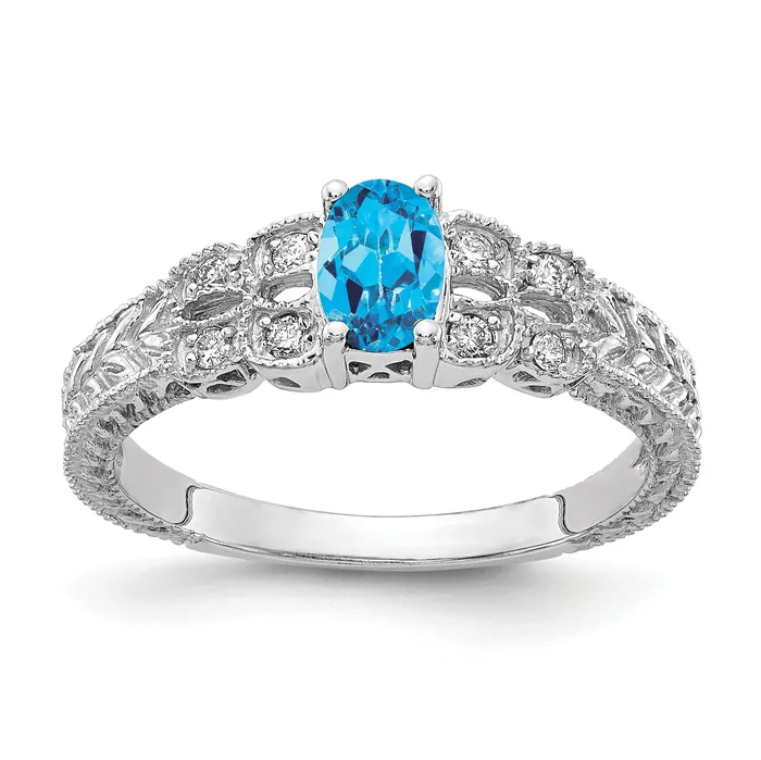 Goldia Rings Solid 14k White Gold 6x4mm Oval Simulated Blue Topaz AAA CZ Ring Goldia Rings Solid 14k White Gold 6x4mm Oval Simulated Blue Topaz AAA CZ Ring