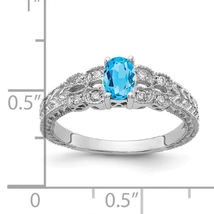 Goldia Rings Solid 14k White Gold 6x4mm Oval Simulated Blue Topaz AAA CZ Ring