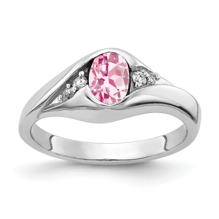 Goldia Rings Solid 14k White Gold 6x4mm Oval Simulated Pink Tourmaline AAA CZ Ring
