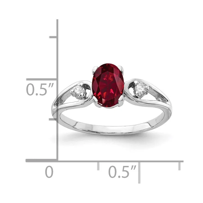 Goldia Rings Solid 14k White Gold 7x5mm Oval Created Simulated Ruby A CZ Ring