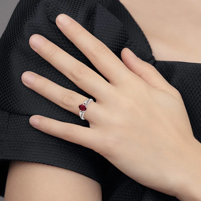Goldia Rings Solid 14k White Gold 7x5mm Oval Created Simulated Ruby A CZ Ring