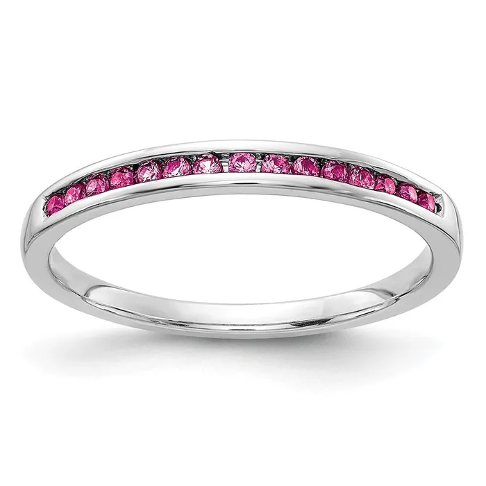 Goldia Rings Solid 14k White Gold PinK Simulated Sapphire Channel Band