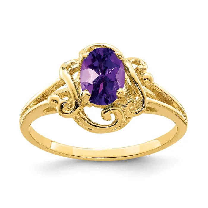 Goldia Rings Solid 14k Yellow Gold 7x5mm Oval Simulated Amethyst Ring