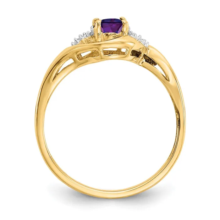 Goldia Rings Solid 14k Yellow Gold Simulated Amethyst and CZ Ring