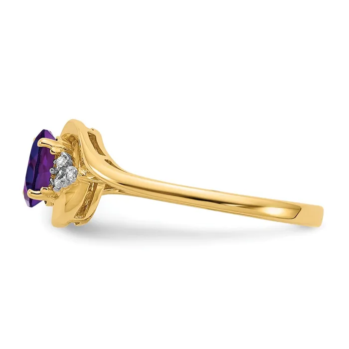 Goldia Rings Solid 14k Yellow Gold Simulated Amethyst and CZ Ring