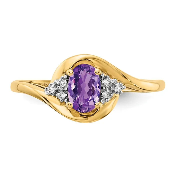 Goldia Rings Solid 14k Yellow Gold Simulated Amethyst and CZ Ring