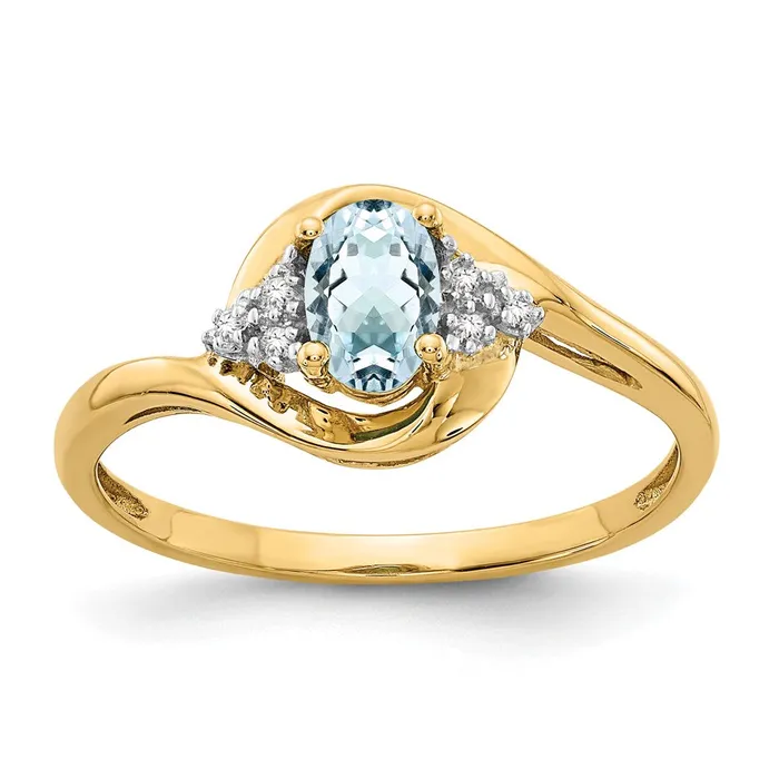 Goldia Rings Solid 14k Yellow Gold Simulated Aquamarine and CZ Ring