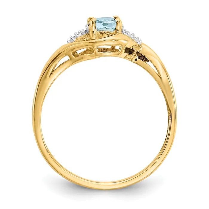 Goldia Rings Solid 14k Yellow Gold Simulated Aquamarine and CZ Ring