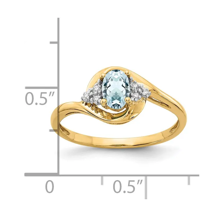 Goldia Rings Solid 14k Yellow Gold Simulated Aquamarine and CZ Ring