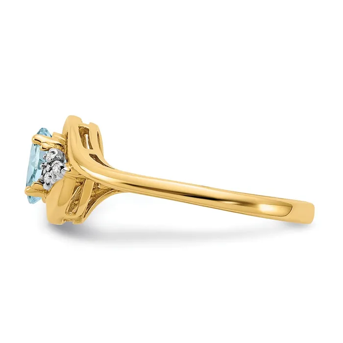 Goldia Rings Solid 14k Yellow Gold Simulated Aquamarine and CZ Ring