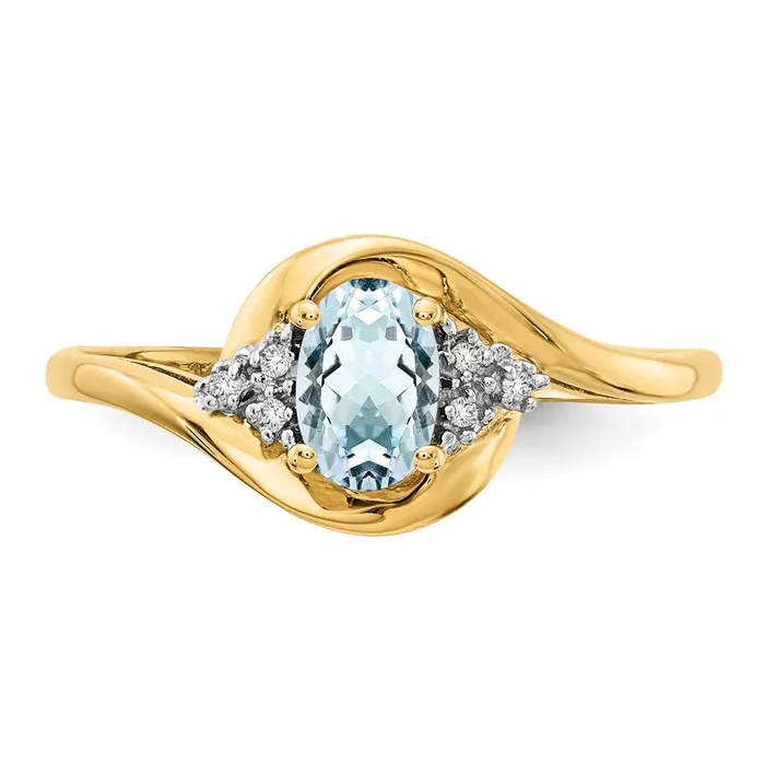 Goldia Rings Solid 14k Yellow Gold Simulated Aquamarine and CZ Ring