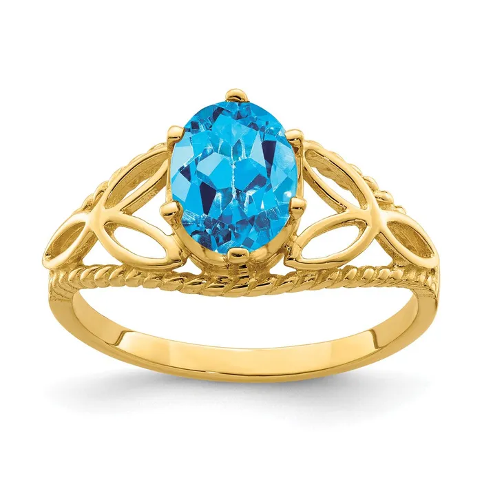 Goldia Rings Solid 14k Yellow Gold Simulated Blue Topaz Ring