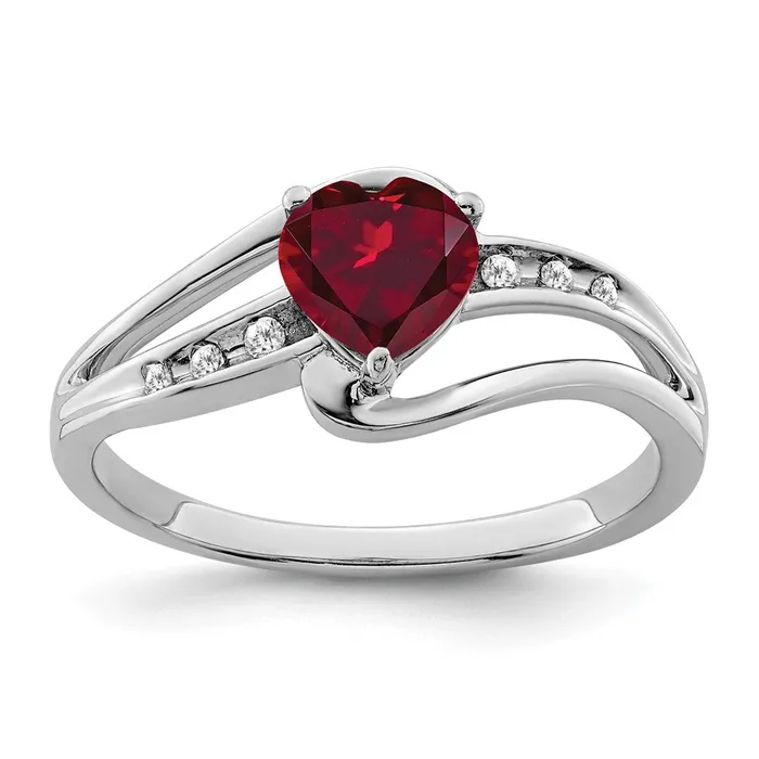 Goldia Rings Sterling Silver Created Ruby and Diamond Ring