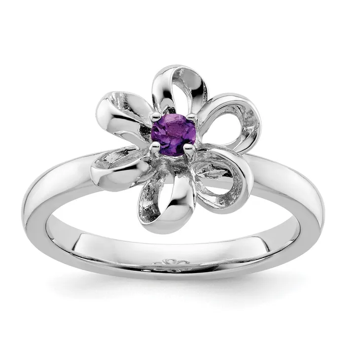 Goldia Rings Sterling Silver Stackable Expressions Polished Amethyst Flower Ring
