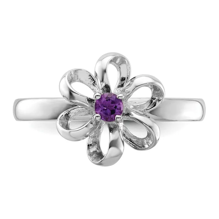 Goldia Rings Sterling Silver Stackable Expressions Polished Amethyst Flower Ring