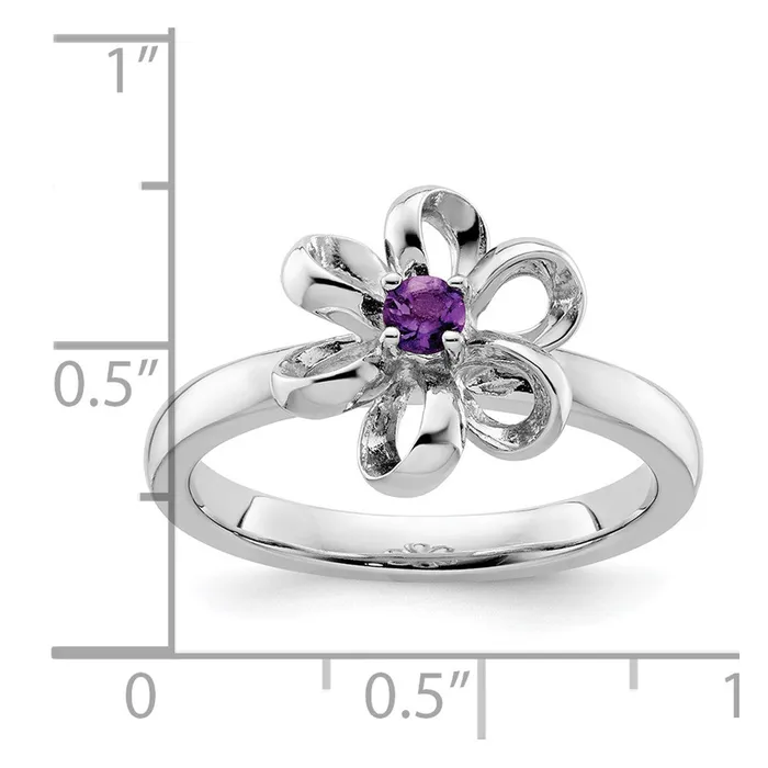 Goldia Rings Sterling Silver Stackable Expressions Polished Amethyst Flower Ring