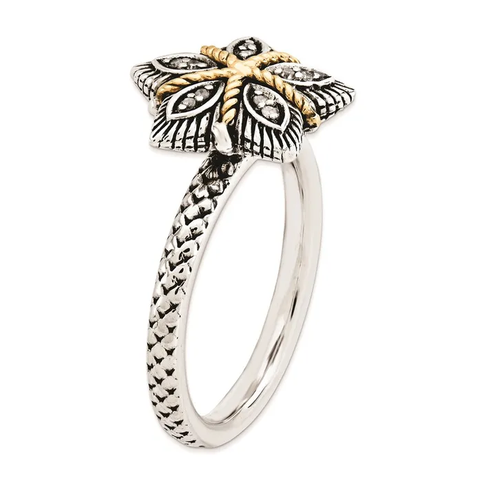Goldia Rings Sterling Silver u0026 14k Stackable Expressions u0026 Diamond Antiqued Ring
