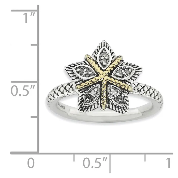Goldia Rings Sterling Silver u0026 14k Stackable Expressions u0026 Diamond Antiqued Ring