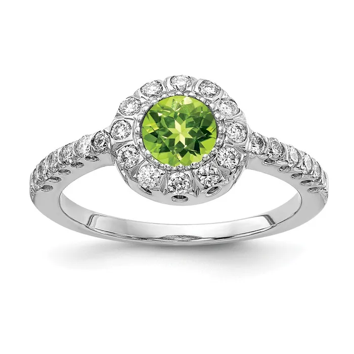 Goldia Solid 14k White Gold 5mm Simulated Peridot A CZ Ring Rings