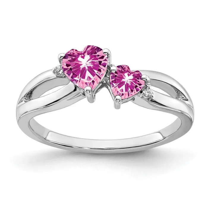 Goldia Solid 14k White Gold Created PinK Simulated Sapphire and CZ 2stone Heart Ring Rings Goldia Solid 14k White Gold Created PinK Simulated Sapphire and CZ 2stone Heart Ring Rings
