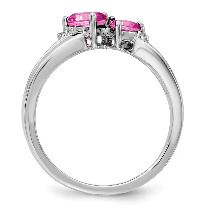 Goldia Solid 14k White Gold Created PinK Simulated Sapphire and CZ 2stone Heart Ring Rings