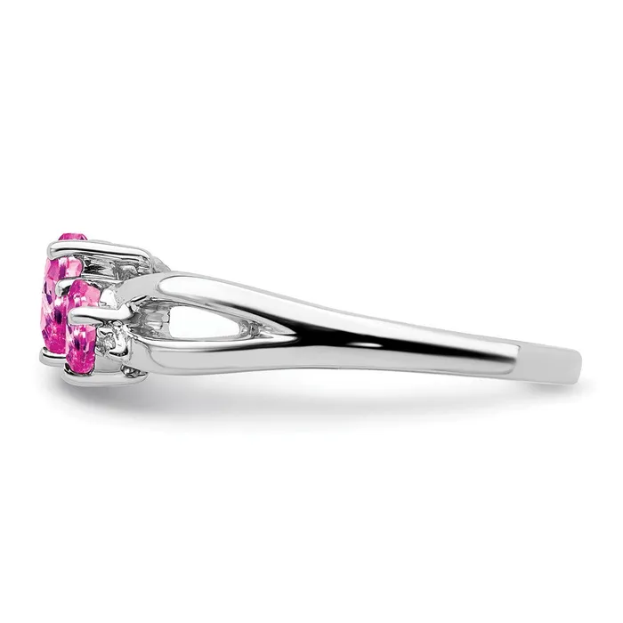 Goldia Solid 14k White Gold Created PinK Simulated Sapphire and CZ 2stone Heart Ring Rings