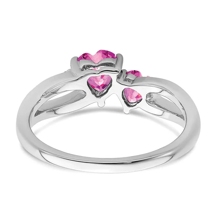 Goldia Solid 14k White Gold Created PinK Simulated Sapphire and CZ 2stone Heart Ring Rings