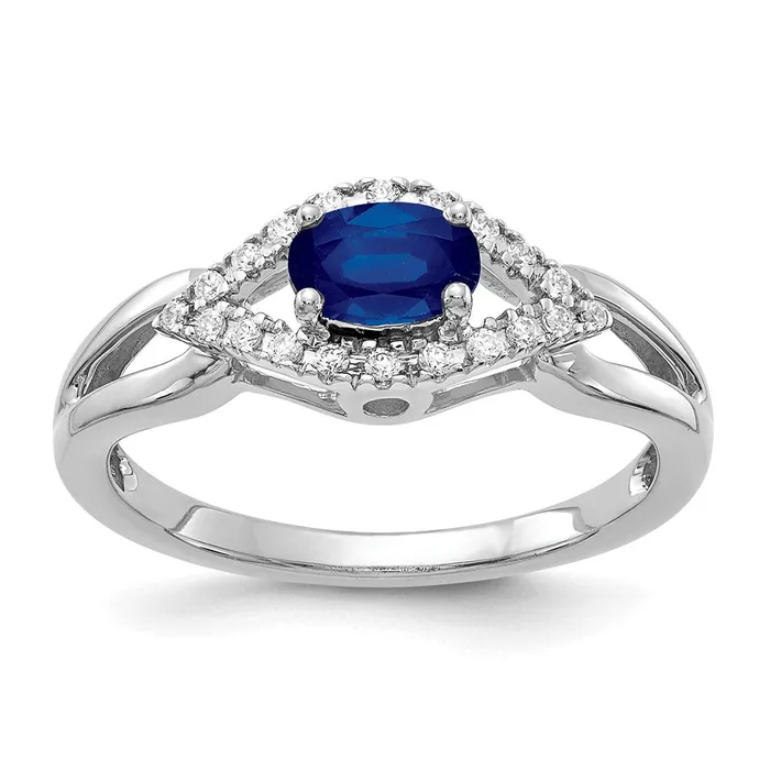 Goldia Solid 14k White Gold Simulated CZ and Sapphire Ring Rings