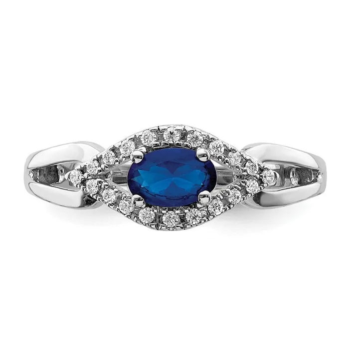Goldia Solid 14k White Gold Simulated CZ and Sapphire Ring Rings