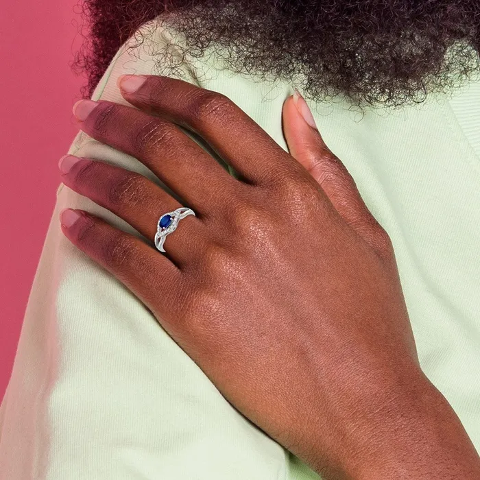 Goldia Solid 14k White Gold Simulated CZ and Sapphire Ring Rings