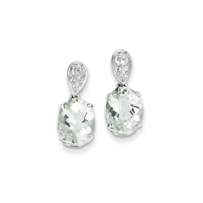 Goldia Sterling Silver Green Quartz and Diamond Earrings Earrings