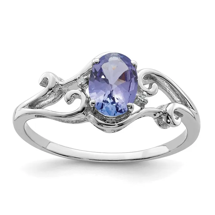 Goldia Sterling Silver Rhodium Plated Diamond and Tanzanite Oval Ring Rings