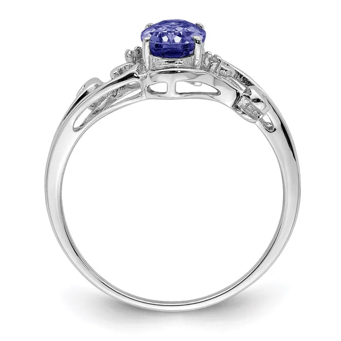 Goldia Sterling Silver Rhodium Plated Diamond and Tanzanite Oval Ring Rings