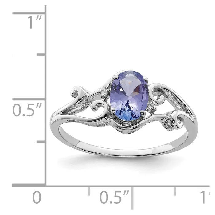 Goldia Sterling Silver Rhodium Plated Diamond and Tanzanite Oval Ring Rings