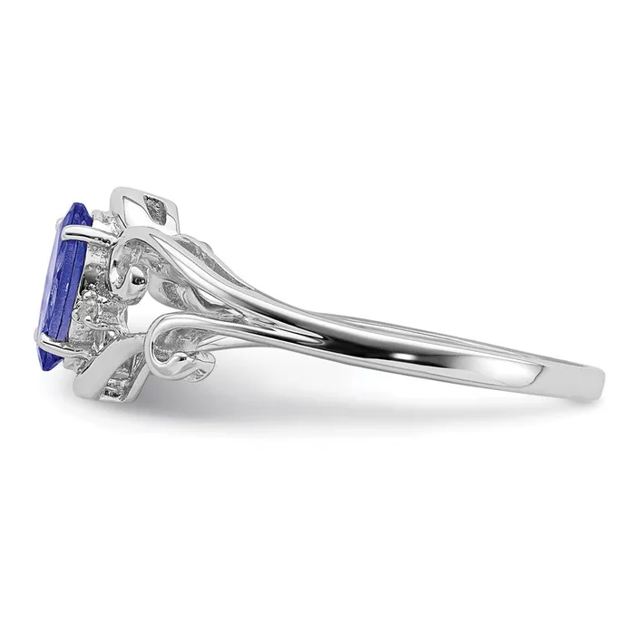 Goldia Sterling Silver Rhodium Plated Diamond and Tanzanite Oval Ring Rings