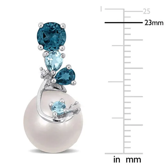 JMS always Earrings Original AMOUR 910mm Freshwater Cultured Pearl 2 CT TGW London Sky Blue Topaz and Diamond Accent Pearl Earrings In Sterling Silver JMS always Earrings Original AMOUR 910mm Freshwater Cultured Pearl 2 CT TGW London Sky Blue Topaz and Diamond Accent Pearl Earrings In Sterling Silver