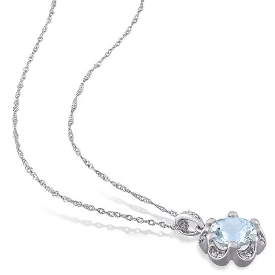 JMS always Necklaces Original AMOUR 1 17 CT TGW Aquamarine and Diamond Accent Flower Necklace In 14K White Gold JMS always Necklaces Original AMOUR 1 17 CT TGW Aquamarine and Diamond Accent Flower Necklace In 14K White Gold