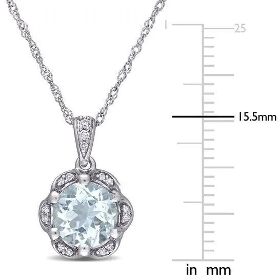 JMS always Necklaces Original AMOUR 1 17 CT TGW Aquamarine and Diamond Accent Flower Necklace In 14K White Gold JMS always Necklaces Original AMOUR 1 17 CT TGW Aquamarine and Diamond Accent Flower Necklace In 14K White Gold