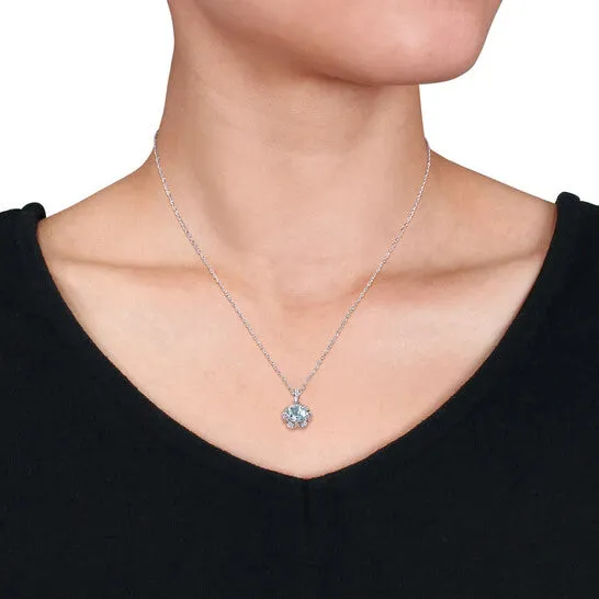 JMS always Necklaces Original AMOUR 1 17 CT TGW Aquamarine and Diamond Accent Flower Necklace In 14K White Gold JMS always Necklaces Original AMOUR 1 17 CT TGW Aquamarine and Diamond Accent Flower Necklace In 14K White Gold