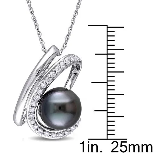 JMS always Necklaces Original AMOUR 14 CT TW Diamond and 9 95 Mm Black Tahitian Pearl Curlicue Pendant with Chain In 10K White Gold JMS always Necklaces Original AMOUR 14 CT TW Diamond and 9 95 Mm Black Tahitian Pearl Curlicue Pendant with Chain In 10K White Gold