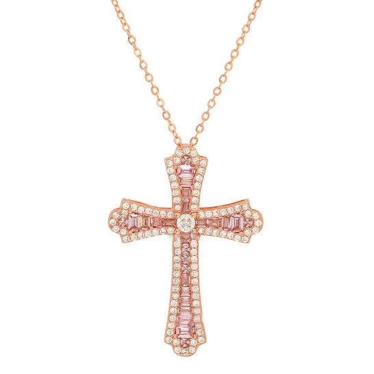 JMS always Necklaces Original Kylie Harper 14k Rose Gold Over Silver Luxurious Cubic Zirconia CZ Cross Pendant