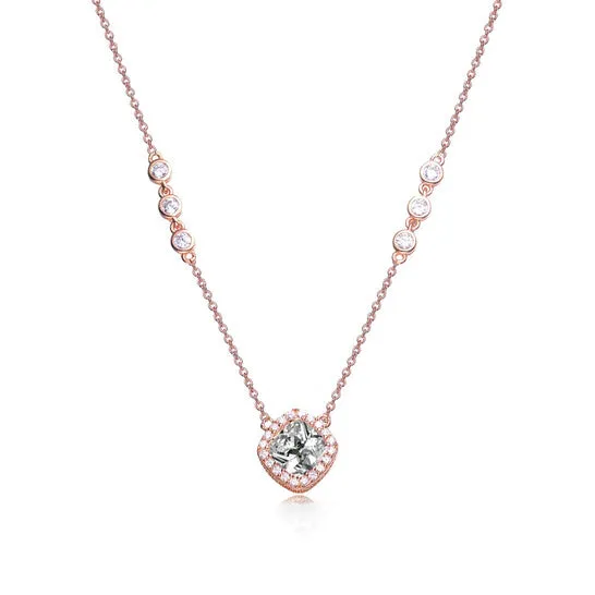 JMS always Necklaces Original Megan Walford Elegant Rose Over Sterling Silver Cushion and Round Clear Cubic Zirconia Solitaire Necklace JMS always Necklaces Original Megan Walford Elegant Rose Over Sterling Silver Cushion and Round Clear Cubic Zirconia Solitaire Necklace
