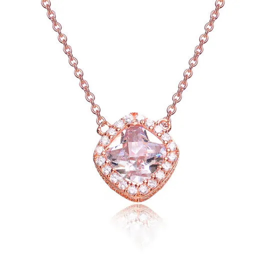 JMS always Necklaces Original Megan Walford Elegant Rose Over Sterling Silver Cushion and Round Clear Cubic Zirconia Solitaire Necklace JMS always Necklaces Original Megan Walford Elegant Rose Over Sterling Silver Cushion and Round Clear Cubic Zirconia Solitaire Necklace