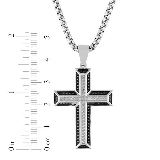 JMS always Necklaces Original Robert Alton 12ctw Black Diamond and White Diamond Stainless Steel Cross Pendant JMS always Necklaces Original Robert Alton 12ctw Black Diamond and White Diamond Stainless Steel Cross Pendant