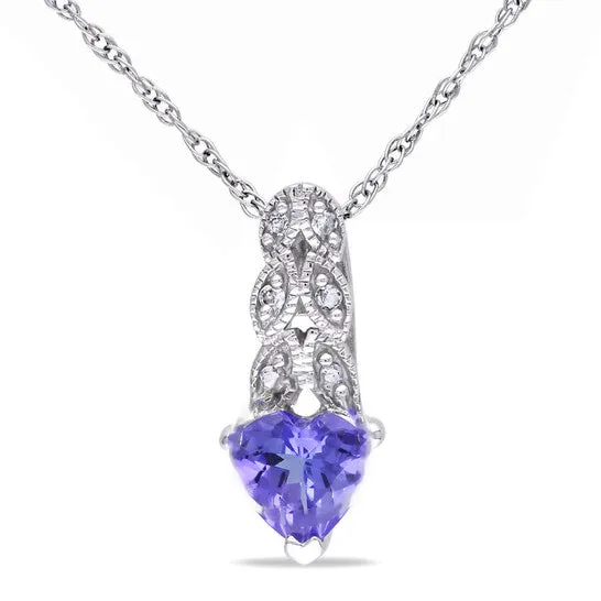 JMS always Original AMOUR Diamond and Heart Shaped Tanzanite Pendant with Chain In 10K White Gold Necklaces JMS always Original AMOUR Diamond and Heart Shaped Tanzanite Pendant with Chain In 10K White Gold Necklaces