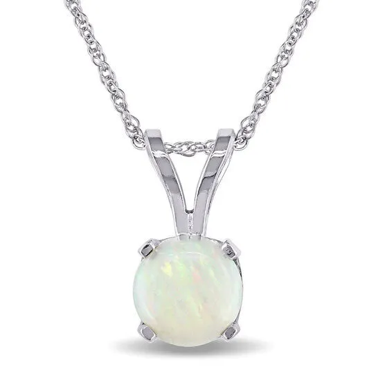 JMS always Original AMOUR Opal Solitaire Pendant with Chain In 14K White Gold Necklaces JMS always Original AMOUR Opal Solitaire Pendant with Chain In 14K White Gold Necklaces