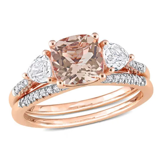 JMS always Rings Original Amour 10k Rose Gold 2 15 CT Morganite WhiteTopaz 110 CT TDW Diamond Bridal Ring Set JMS always Rings Original Amour 10k Rose Gold 2 15 CT Morganite WhiteTopaz 110 CT TDW Diamond Bridal Ring Set