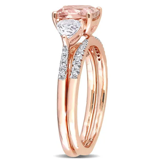 JMS always Rings Original Amour 10k Rose Gold 2 15 CT Morganite WhiteTopaz 110 CT TDW Diamond Bridal Ring Set JMS always Rings Original Amour 10k Rose Gold 2 15 CT Morganite WhiteTopaz 110 CT TDW Diamond Bridal Ring Set
