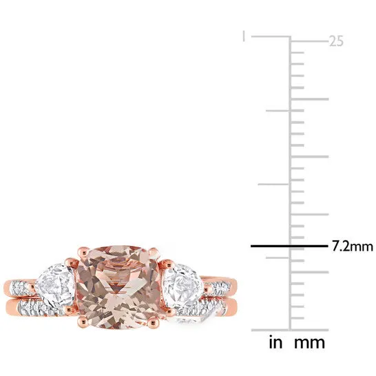 JMS always Rings Original Amour 10k Rose Gold 2 15 CT Morganite WhiteTopaz 110 CT TDW Diamond Bridal Ring Set JMS always Rings Original Amour 10k Rose Gold 2 15 CT Morganite WhiteTopaz 110 CT TDW Diamond Bridal Ring Set